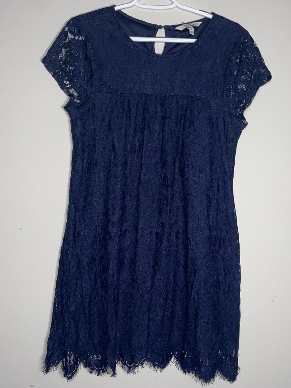 Speechless L Navy Blue Lined Floral Lace Fringe Bottom Dress Whimsigoth Gothic